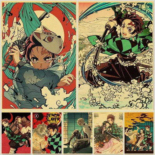 Demon Slayer: Kimetsu no Yaiba Tanjirou Nezuko Anime Poster Kraft Paper Poster - Wall Stickers