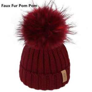 The KedStore Faux Fur Pompom 3 / 4-10 years old Pom pom hat for Kids Ages 1-10 / Knit Beanie