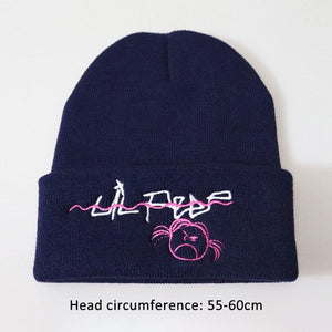 The KedStore Girl navy blue Lil Peep Beanie Embroidery Repper Love Knit Cap Knitted Skullies Warm Winter Unisex Ski Hip Hop Hat