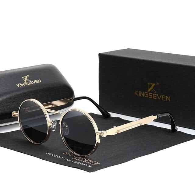 KINGSEVEN High Quality Gothic Steampunk Retro Polarized Sunglasses Vintage Round Metal Frame | TheKedStore