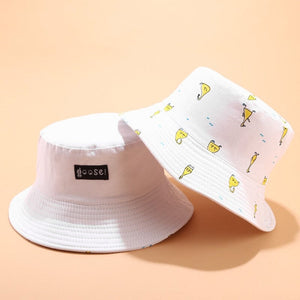 The KedStore goose white Panama Bucket Hat Men Women Summer Bucket Cap Banana Print Yellow Hat Bob Hat Hip Hop Gorros Fishing Fisherman Hat