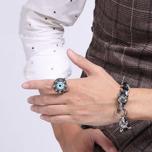 The KedStore Gothic Punk Stainless Steel Ring Retro Rabbit Snake Tiger Wolf Rings Skeleton Devil Evil Eye Ring