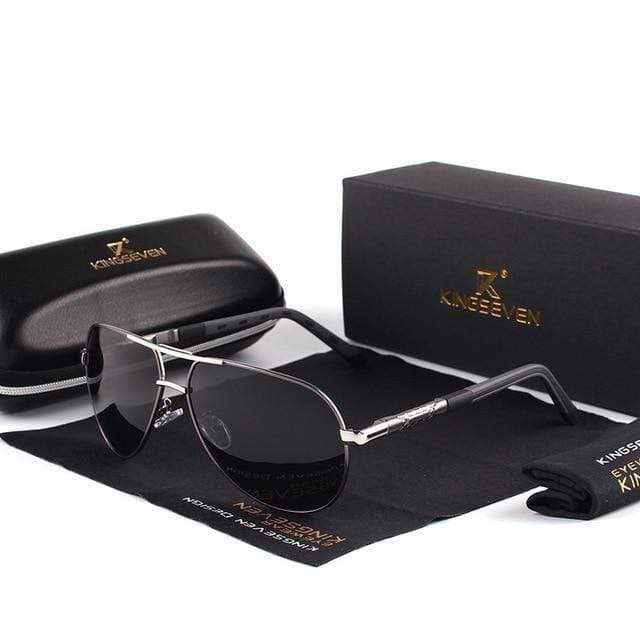The KedStore Gray Black KINGSEVEN Vintage Aluminum Polarized Sunglasses Sun glasses | TheKedStore