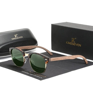 KINGSEVEN Handmade Black Walnut Wooden Sunglasses Polarized Semi-Rimless Retro Eyewear | TheKedStore