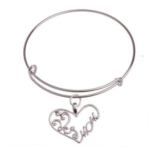 The KedStore Hollow Mom Bracelet Bangle - Dog Tag Paw Footprint Love Heart. Huella de pata de etiqueta de perro. Pulsera