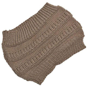 The KedStore khaki Ponytail beanie stretch cotton knit hat | TheKedStore