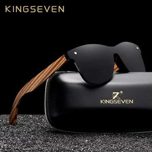 The KedStore KINGSEVEN Polarized Square Sunglasses Men Women Zebra Wooden Frame Mirror Flat Lens | TheKedStore