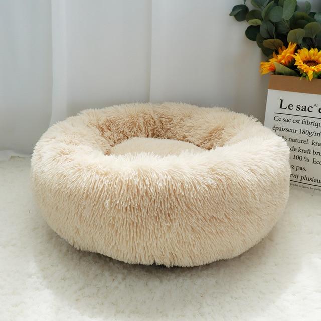 The KedStore Light Coffee / Diameter 70cm Calming Dog Bed For Anxiety Relieving & Cuddling Your Pet In Round Orthopedic Soft Long Plush Cat Dog Bed Cushion