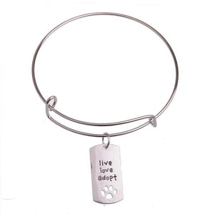 The KedStore Live Love Paw Bracelet Bangle - Dog Tag Paw Footprint Love Heart. Huella de pata de etiqueta de perro. Pulsera