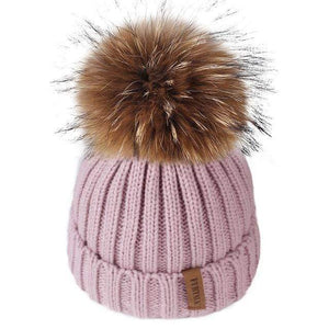 The KedStore Lotus pink / 4-10 years old Pom pom hat for Kids Ages 1-10 / Knit Beanie