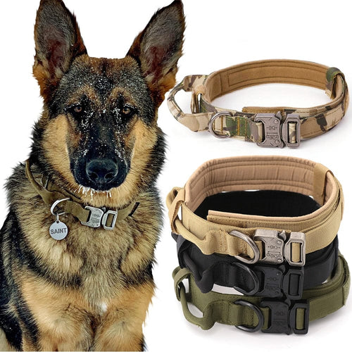 Military Tactical Adjustable Dog Collar with Leash-Control Handle