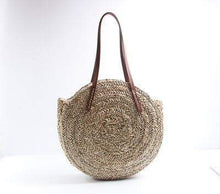 Load image into Gallery viewer, The KedStore Moroccan Palm Basket Hand Woven Round Straw Bag Oval Beach Bag Circle Handbag. bolso de ratán