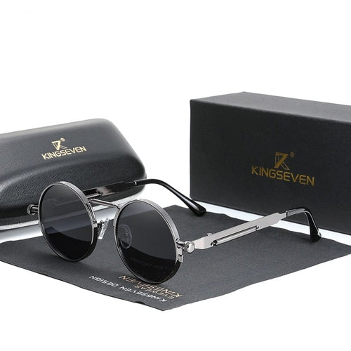 KINGSEVEN High Quality Gothic Steampunk Retro Polarized Sunglasses Vintage Round Metal Frame | TheKedStore