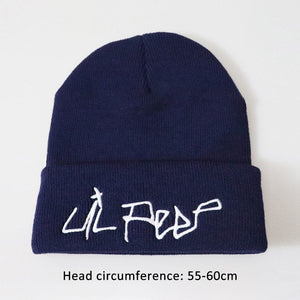 The KedStore Navy Blue Lil Peep Beanie Embroidery Repper Love Knit Cap Knitted Skullies Warm Winter Unisex Ski Hip Hop Hat