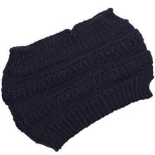 Load image into Gallery viewer, The KedStore Navy blue Ponytail beanie stretch cotton knit hat | TheKedStore