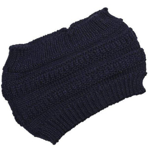 The KedStore Navy blue Ponytail beanie stretch cotton knit hat | TheKedStore