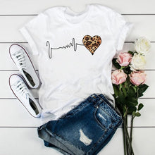 Load image into Gallery viewer, Summer New 90 ’s Leopard Heartbeat Short Sleeve Printed T-Shirt Harajuku Graphics