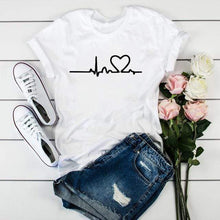 Load image into Gallery viewer, The KedStore P2665-9 / XS Leopard Heartbeat Short Sleeve Print Women&#39;s T-Shirt