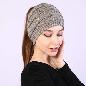 Ponytail beanie stretch cotton knit hat | TheKedStore