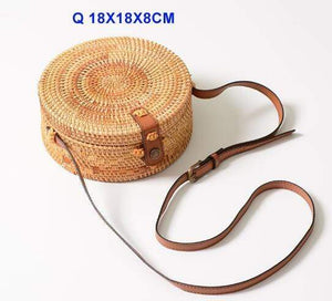 Round Handmade Woven Rattan Beach Cross Body Circle Bohemia Straw Handbag