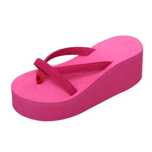 The KedStore rose red / 34 Women's Summer Fashion Slipper Flip Flops / Beach Wedge Thick Sole Heeled Shoes