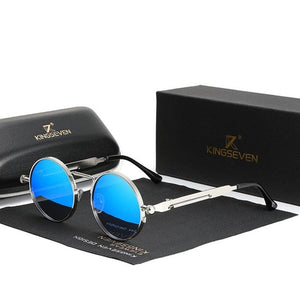 The KedStore Silver Blue / China / Original Kingseven N7579 KINGSEVEN High Quality Gothic Steampunk Retro Polarized Sunglasses Vintage Round Metal Frame | TheKedStore
