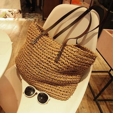 The KedStore Straw Handbag Bohemia Beach Bag Rattan Handmade Wicker Summer Tote Bag Rattan Shoulder Bag(Brown)