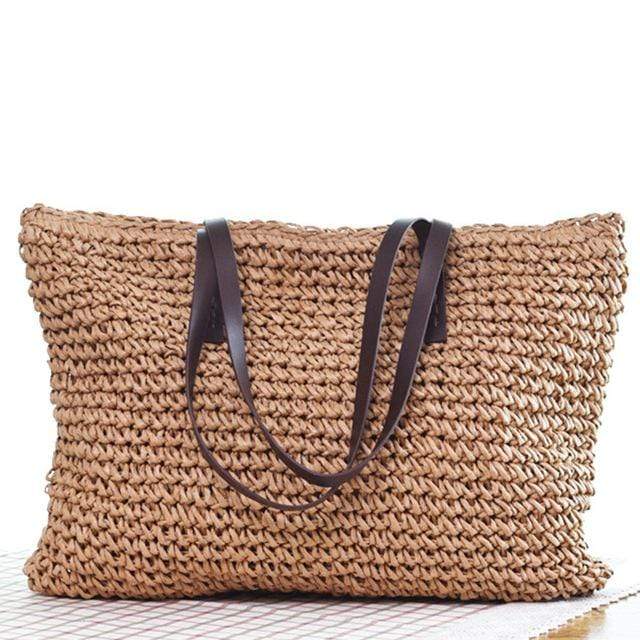 Straw Handbag Bohemia Beach Bag Rattan Handmade Wicker Summer Tote Bag Rattan Shoulder Bag(Brown)