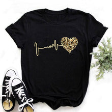 Load image into Gallery viewer, The KedStore T190X-Black / XXL Summer New 90 ’s Leopard Heartbeat Short Sleeve Printed T-Shirt Harajuku Graphics