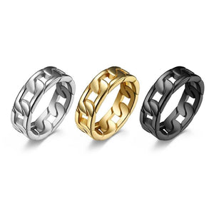 U7 new men cuban link chain ring / 316l stainless steel band