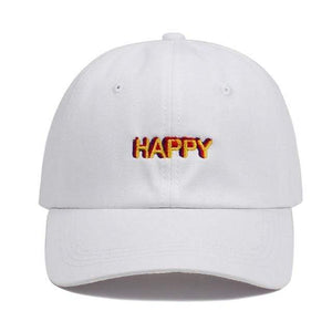 The KedStore White 2018 new SLOUCH HAPPY TEXT LOGO dad hat ADJUSTABLE CURVED BILL DAD HAT BASEBALL CAP STRAPBACK NWT