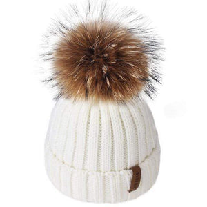 The KedStore White / 4-10 years old Pom pom hat for Kids Ages 1-10 / Knit Beanie