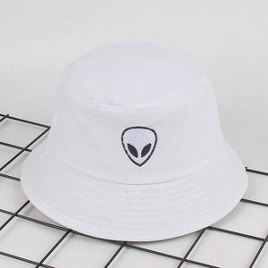 The KedStore white Embroidery Aliens Foldable Bucket panama hat | TheKedStore