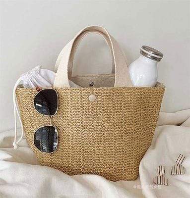 large capacity rattan beach straw wicker bag fabric handle tote