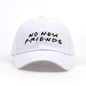 The KedStore White "No New Friends" Embroidered Hat Baseball Cap / gorra de béisbol bordada