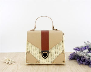 The KedStore white Vintage style Bohemian straw beach handbag / Rattan handmade knitted crossbody bag